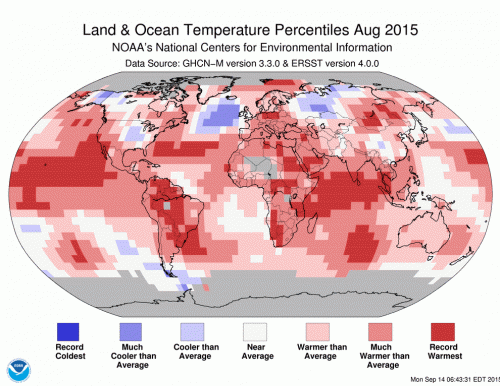 réchauffement climatique,août,température,noaa